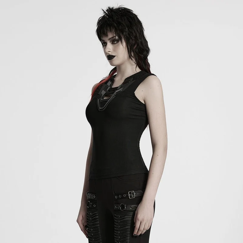Cyberpunk-Tanktop mit tiefem Ausschnitt und Netzstoff für Damen