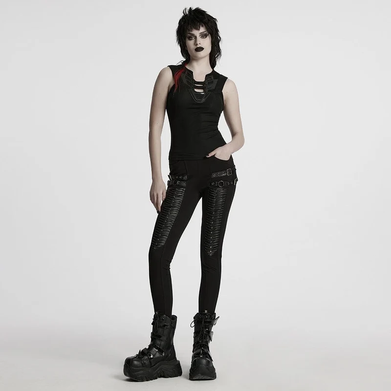 Cyberpunk-Tanktop mit tiefem Ausschnitt und Netzstoff für Damen