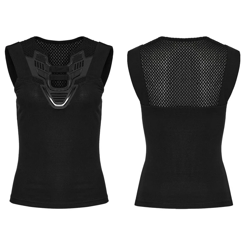 Cyberpunk-Tanktop mit tiefem Ausschnitt und Netzstoff für Damen