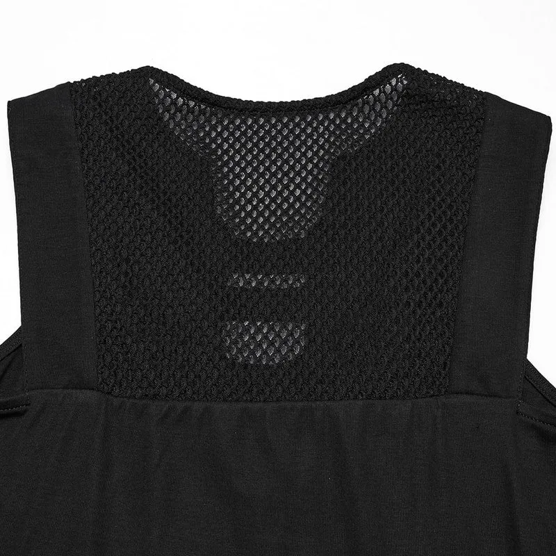 Cyberpunk-Tanktop mit tiefem Ausschnitt und Netzstoff für Damen