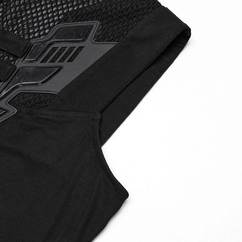 Cyberpunk-Tanktop mit tiefem Ausschnitt und Netzstoff für Damen
