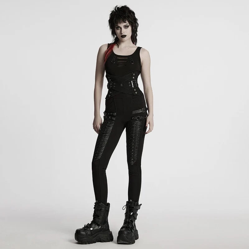 Punk-Unterbrustkorsett mit verflochtener Schnalle und Schnürung für Damen