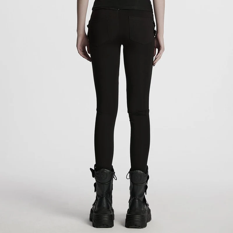 Damen-Leggings mit Punk-Schnallenriemen und Falten