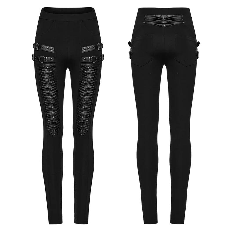 Damen-Leggings mit Punk-Schnallenriemen und Falten