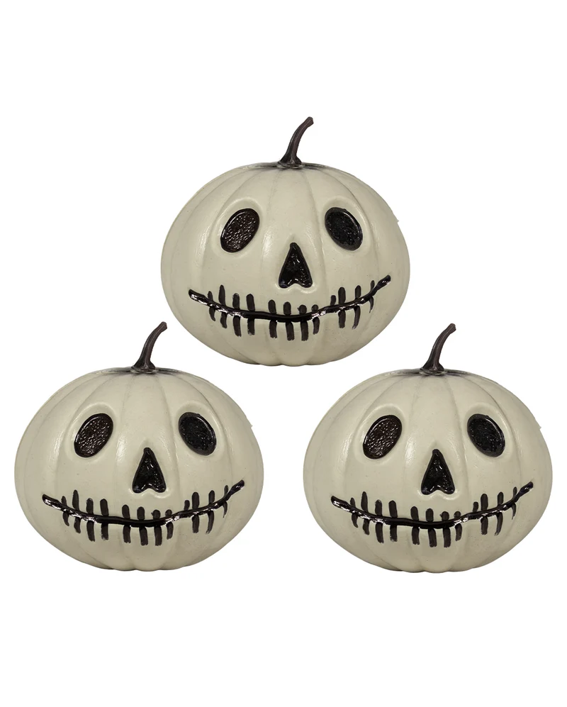 3 Weiße Jack O'Lantern Halloween Kürbisse