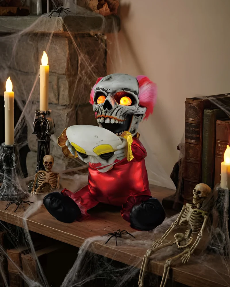 Unheimlicher Clown mit aufklappender Maske 34cm