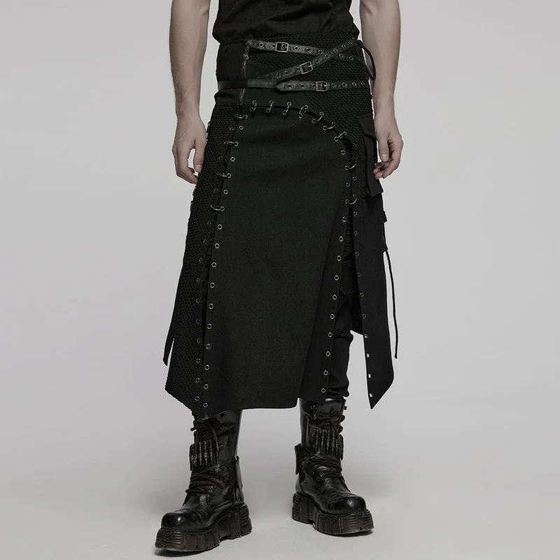 Herren Punk Unregelmäßiger Schnür-Mesh Splice Kilt
