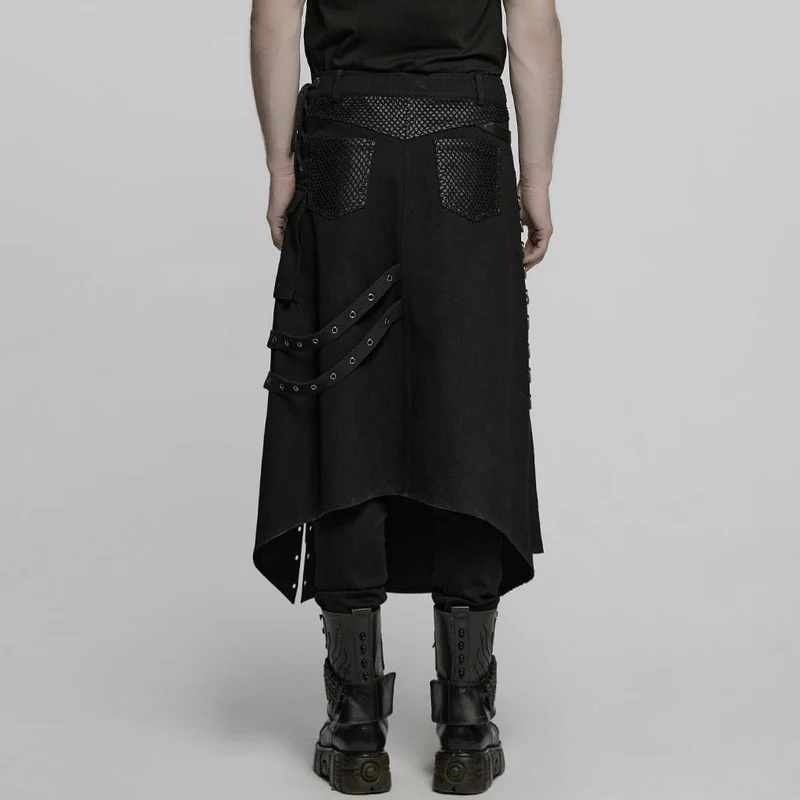 Herren Punk Unregelmäßiger Schnür-Mesh Splice Kilt