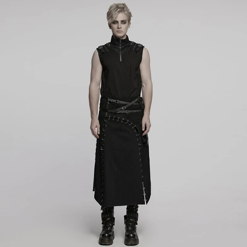 Herren Punk Unregelmäßiger Schnür-Mesh Splice Kilt