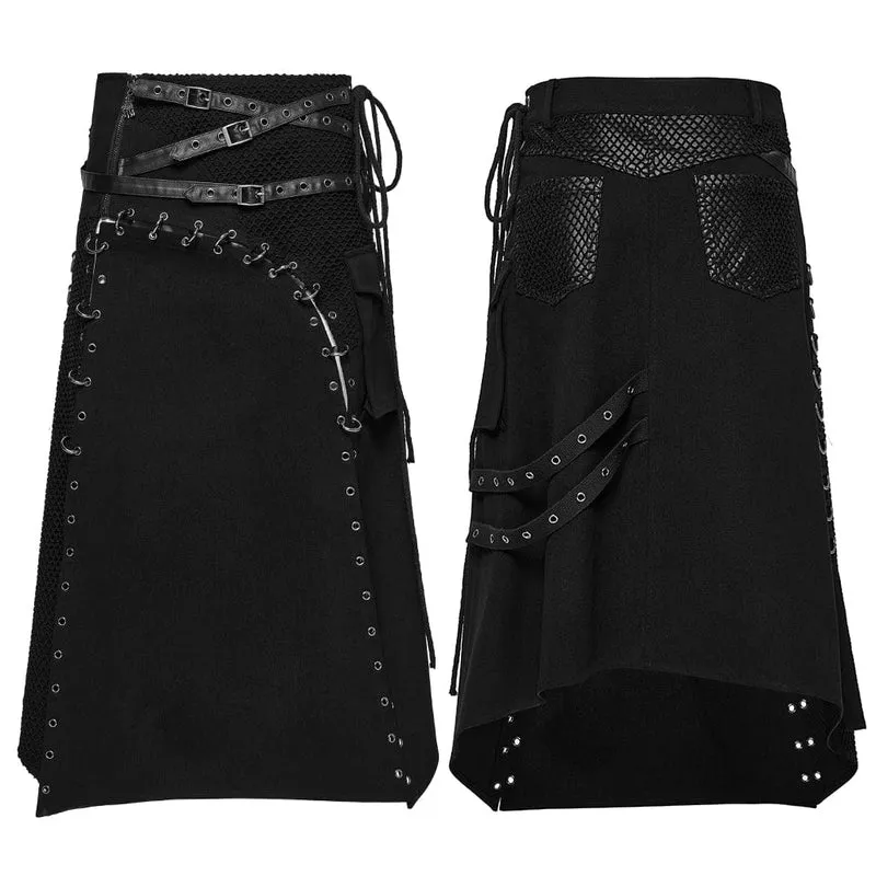 Herren Punk Unregelmäßiger Schnür-Mesh Splice Kilt