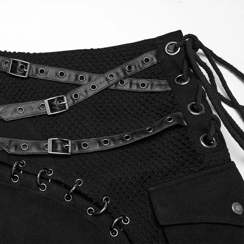 Herren Punk Unregelmäßiger Schnür-Mesh Splice Kilt
