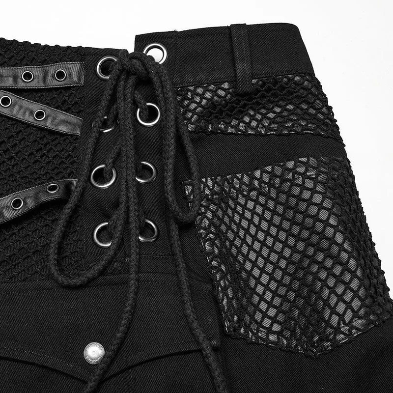 Herren Punk Unregelmäßiger Schnür-Mesh Splice Kilt