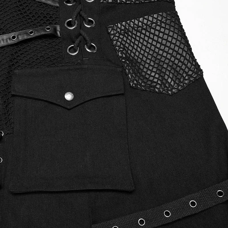 Herren Punk Unregelmäßiger Schnür-Mesh Splice Kilt