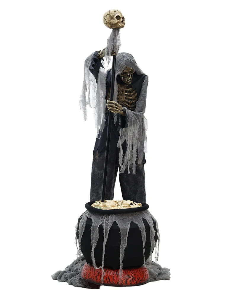 Skelett Hexenmeister mit Kessel Halloween Animatronic 182cm