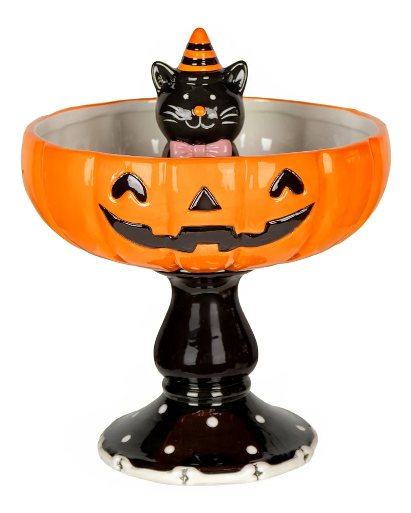 Dekorative Kürbisschale mit schwarzer Katze 20cm