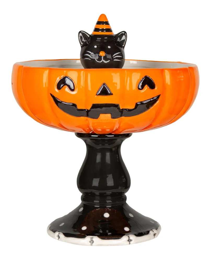 Dekorative Kürbisschale mit schwarzer Katze 20cm