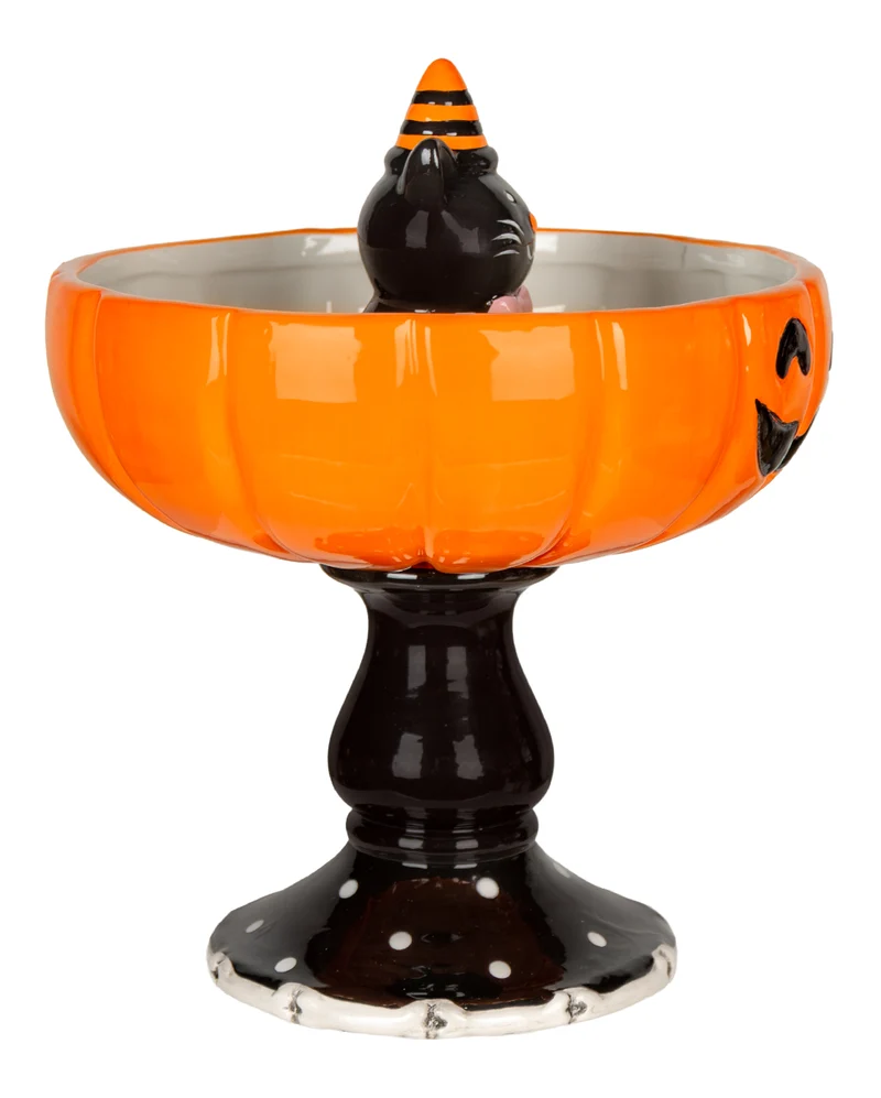 Dekorative Kürbisschale mit schwarzer Katze 20cm
