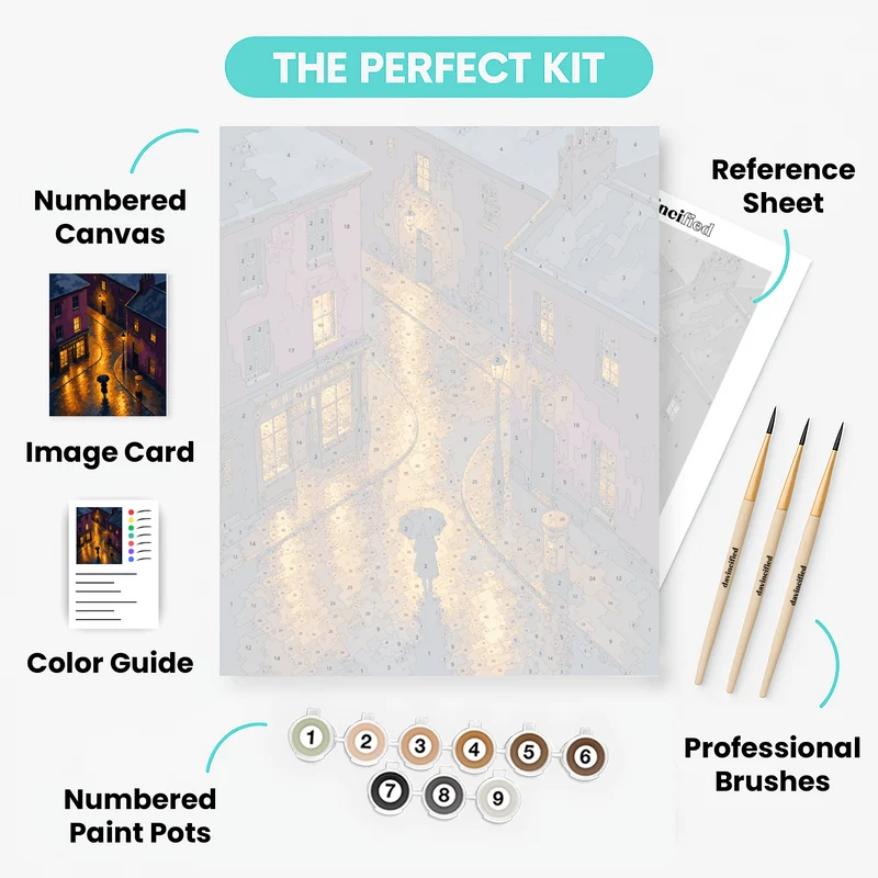 Rainy Cobblestone Street - Paint by Numbers Kit