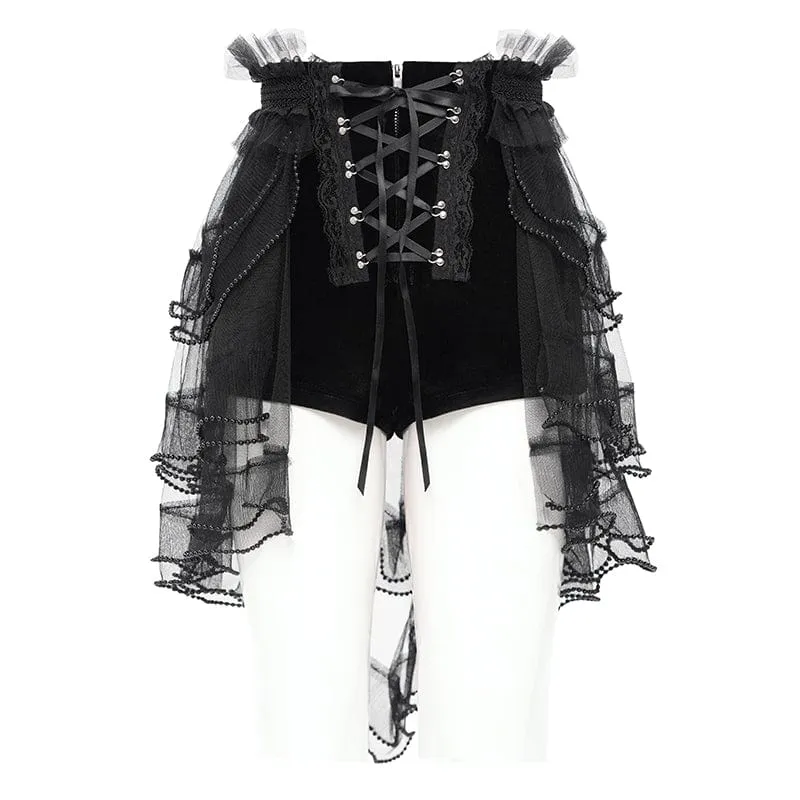 Gothic-Shorts mit Rüschen und Netzstoff-Spleißen für Damen