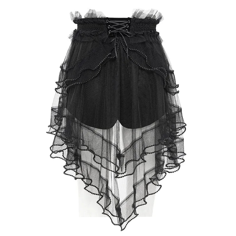 Gothic-Shorts mit Rüschen und Netzstoff-Spleißen für Damen