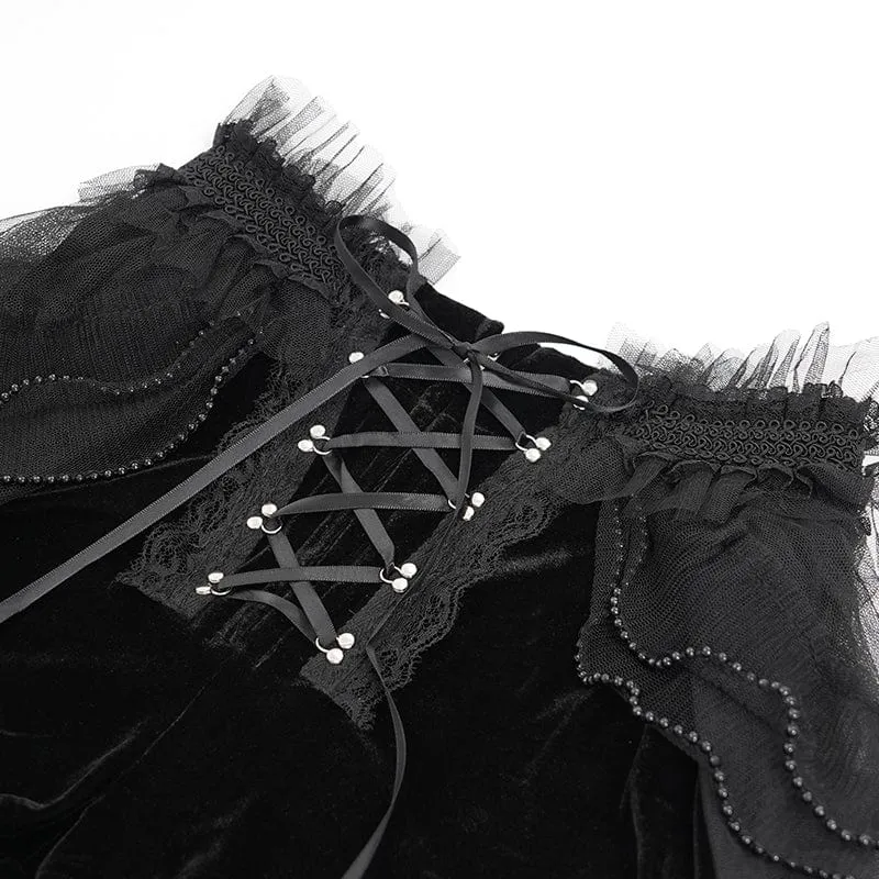 Gothic-Shorts mit Rüschen und Netzstoff-Spleißen für Damen