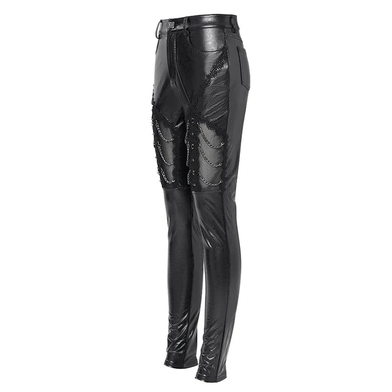 Gothic-Hose aus Kunstleder mit Kettenverzierung und Spitze für Damen