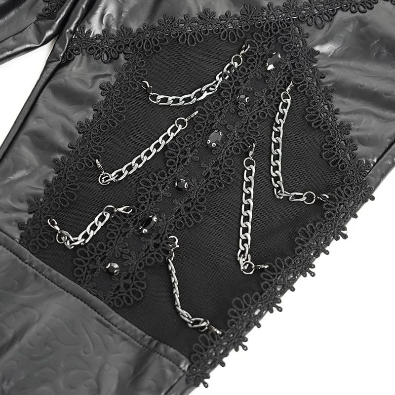 Gothic-Hose aus Kunstleder mit Kettenverzierung und Spitze für Damen