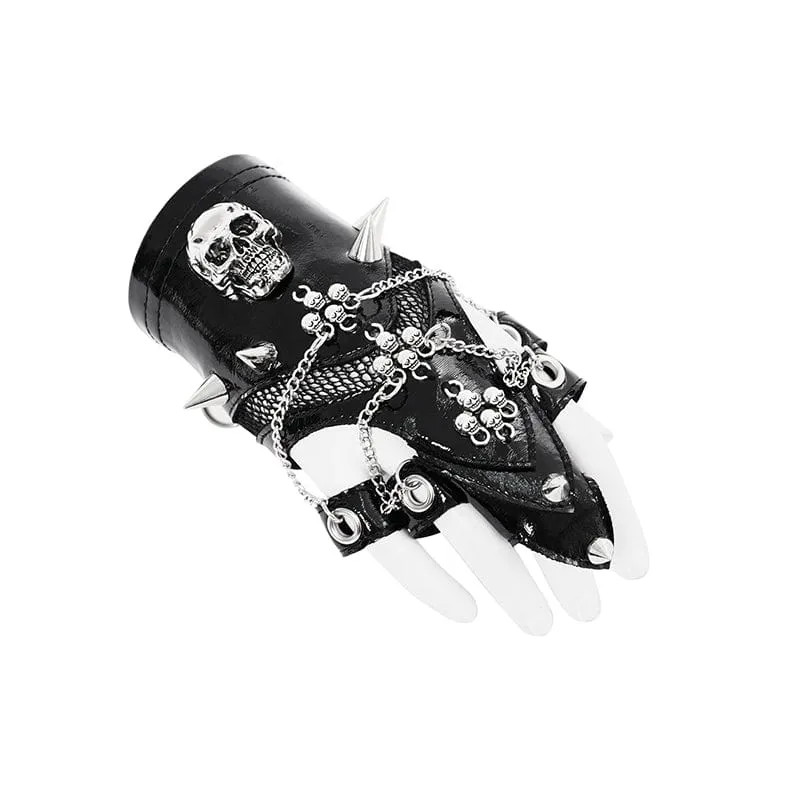 Damen Punk Totenkopf Nieten Kunstleder Halbfinger Armband