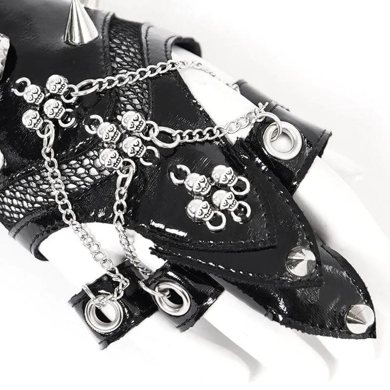 Damen Punk Totenkopf Nieten Kunstleder Halbfinger Armband