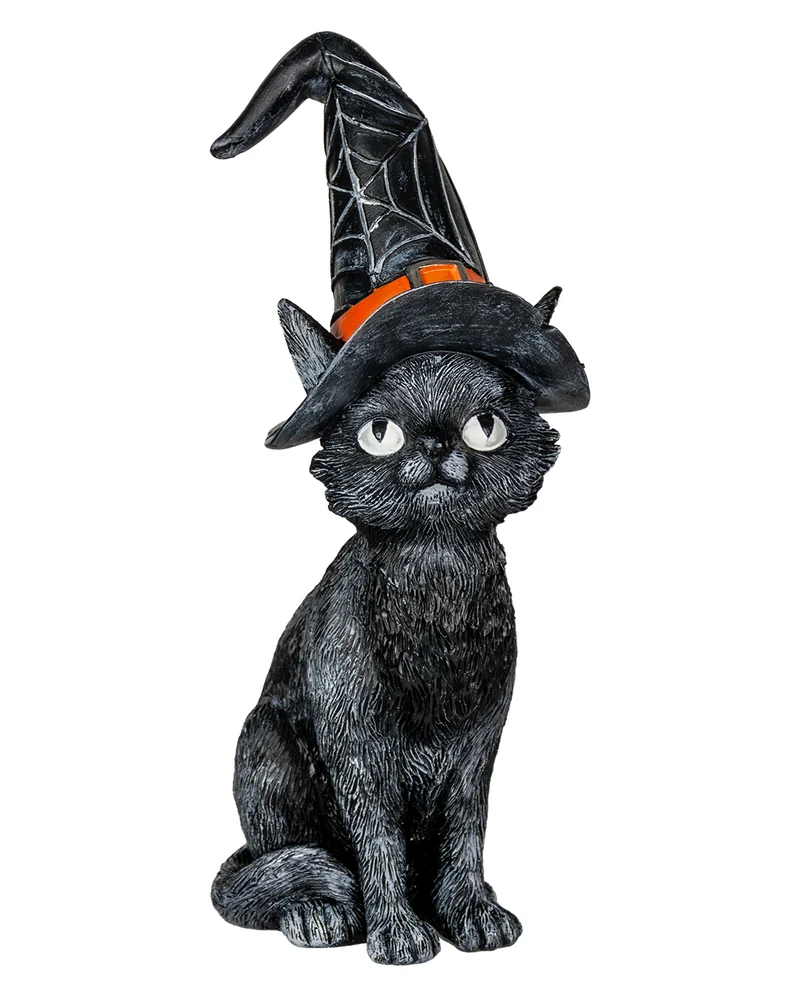 Schwarze Hexenkatze mit geknicktem Hut 25cm