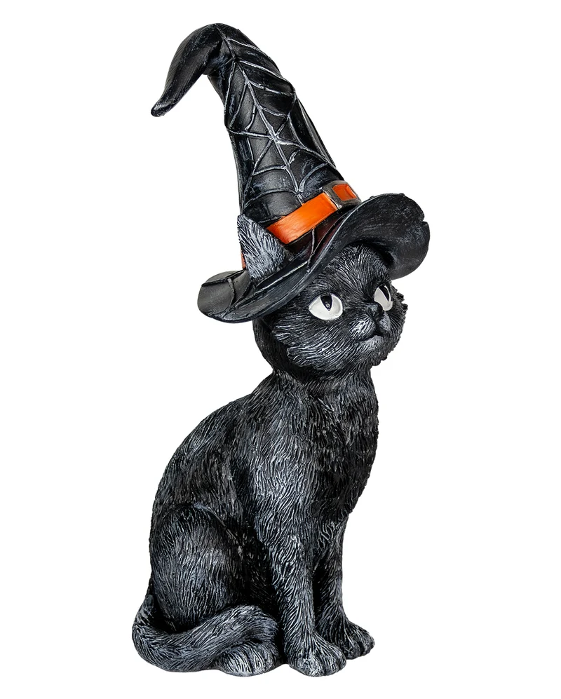 Schwarze Hexenkatze mit geknicktem Hut 25cm