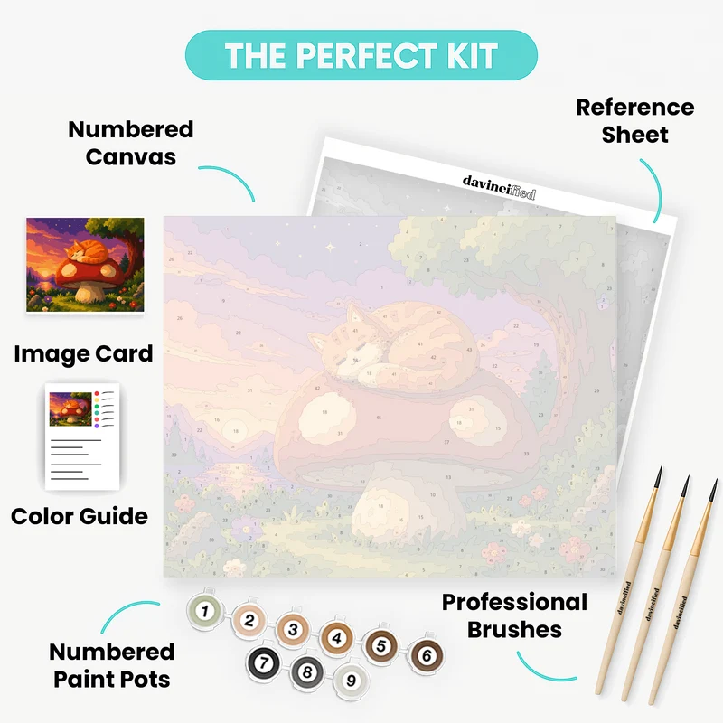 Sleepy Mushroom Cat - Paint by Numbers Kit