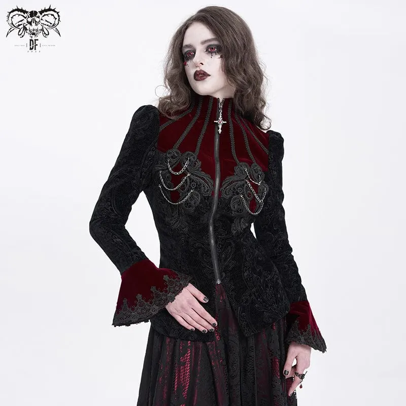 Gothic-Jacke mit Stehkragen und ausgestellten Ärmeln für Damen in Rot