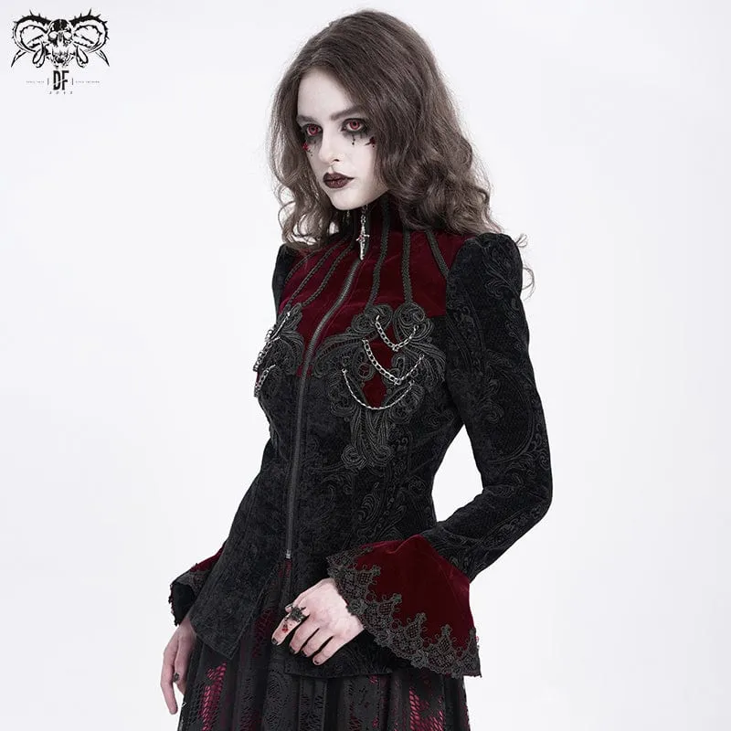 Gothic-Jacke mit Stehkragen und ausgestellten Ärmeln für Damen in Rot