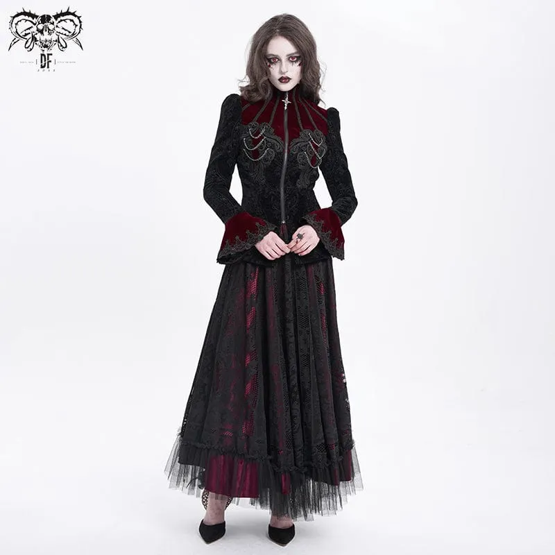 Gothic-Jacke mit Stehkragen und ausgestellten Ärmeln für Damen in Rot