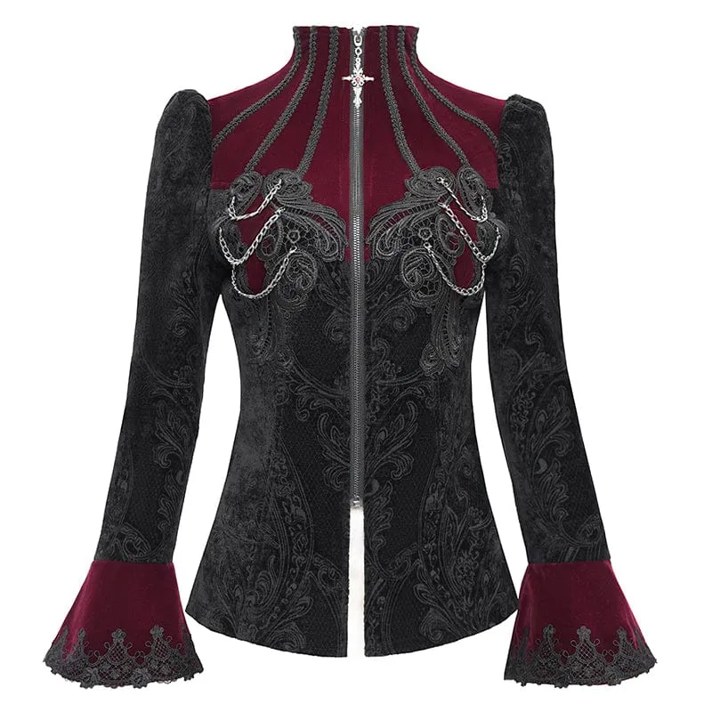 Gothic-Jacke mit Stehkragen und ausgestellten Ärmeln für Damen in Rot