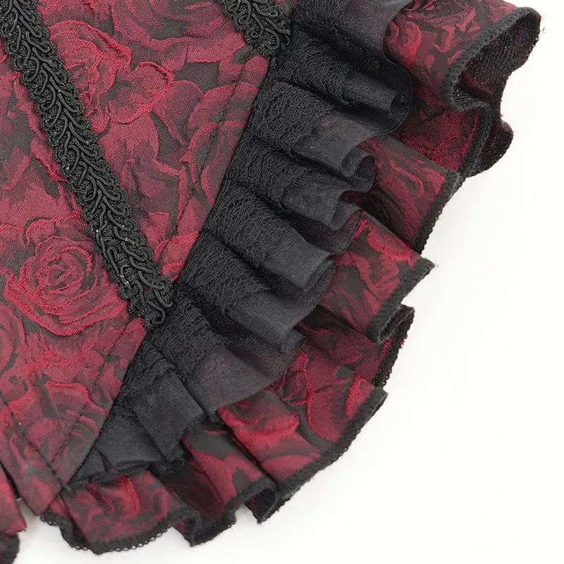 Gothic Tank Top mit Blumenstickerei und Rüschen für Damen zum Schnüren Rot
