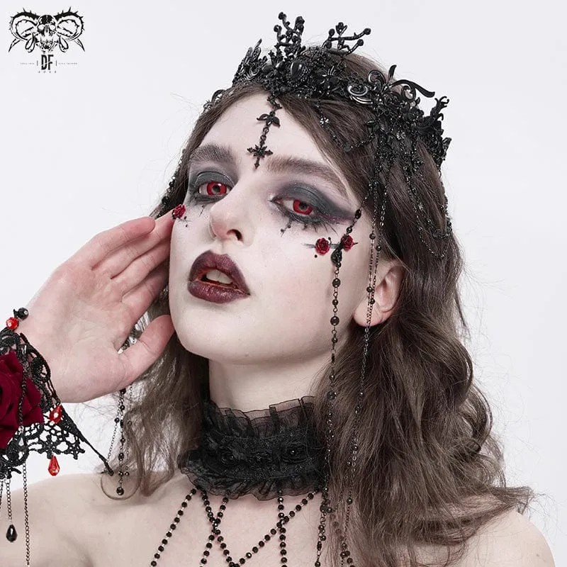 Gothic-Kopfbedeckung mit Kreuz und Blumenperlen für Damen