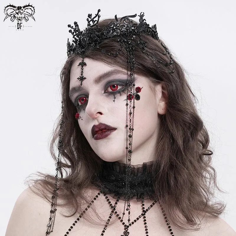 Gothic-Kopfbedeckung mit Kreuz und Blumenperlen für Damen