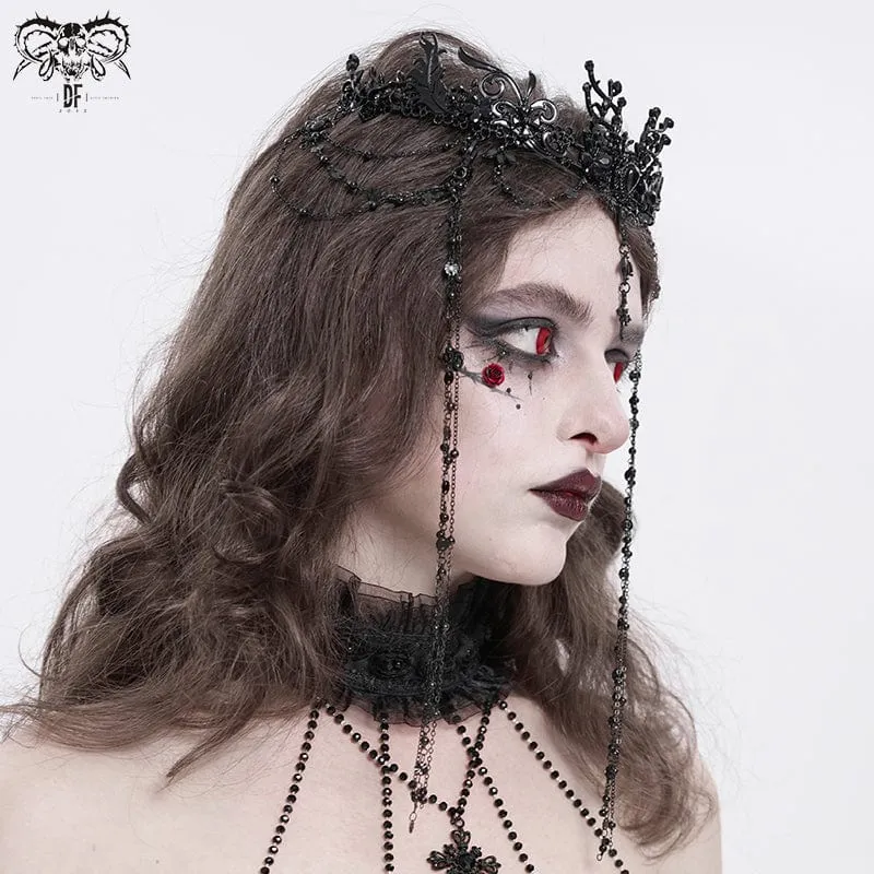 Gothic-Kopfbedeckung mit Kreuz und Blumenperlen für Damen