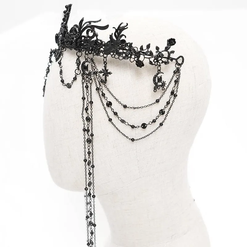 Gothic-Kopfbedeckung mit Kreuz und Blumenperlen für Damen