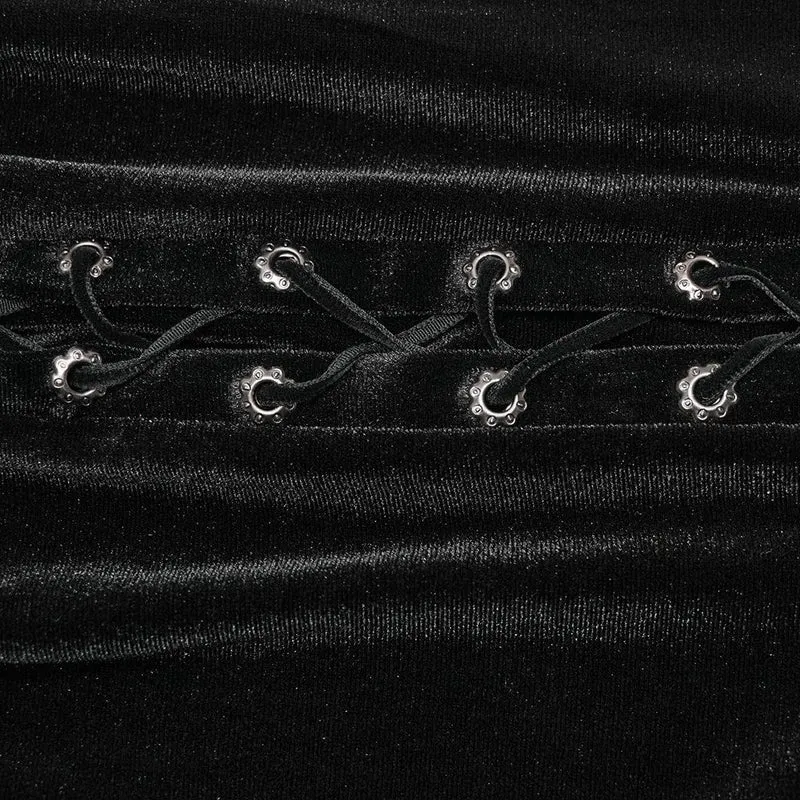 Gothic-Samtrock mit Rosenstickerei und Schnürung und Fischschwanz für Damen, Schwarz-Rot