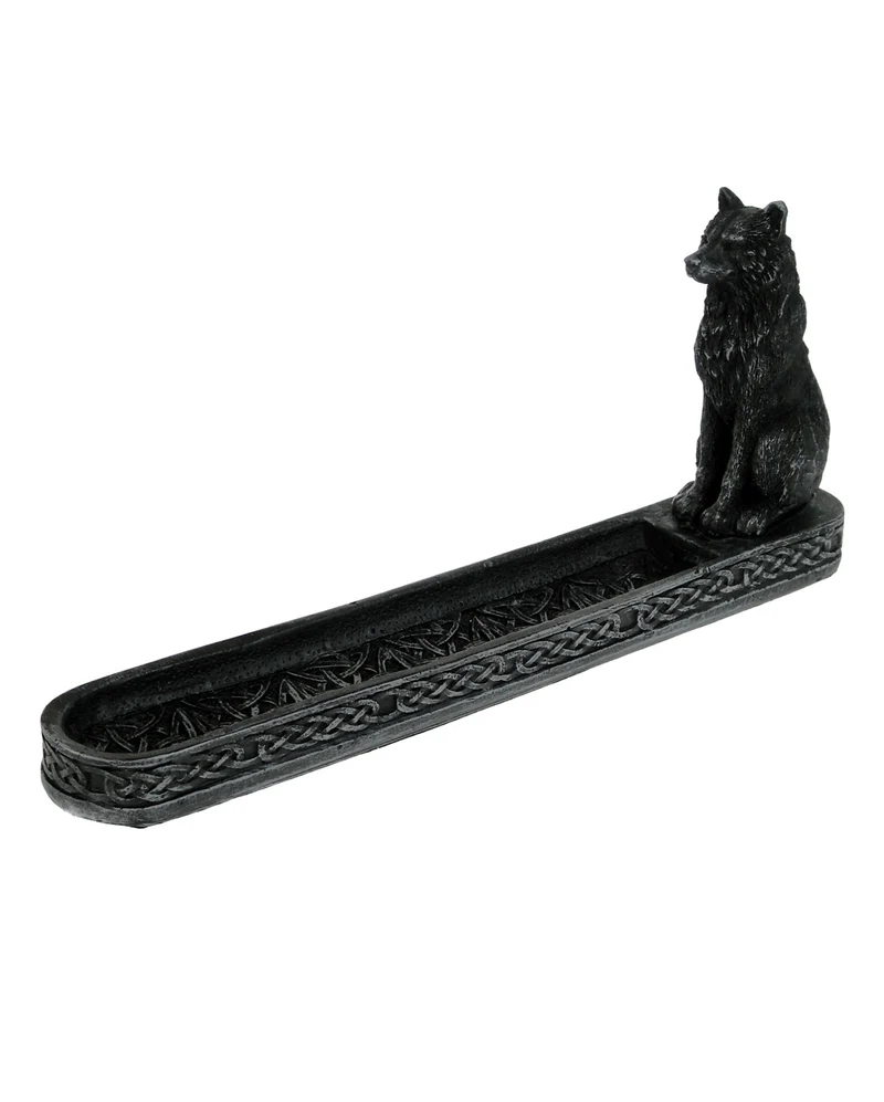 Catching The Scent Obsidian Wolf Räucherstäbchen Halter 25cm