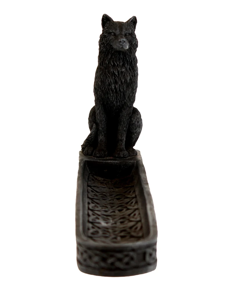 Catching The Scent Obsidian Wolf Räucherstäbchen Halter 25cm