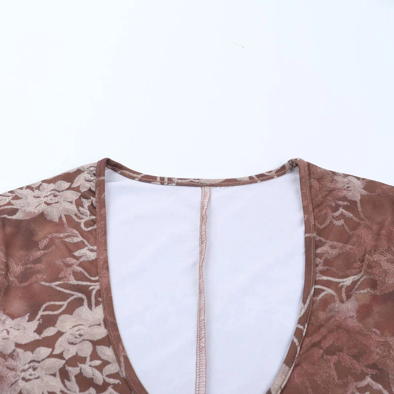 Cut out ruffle long sleeve print romper