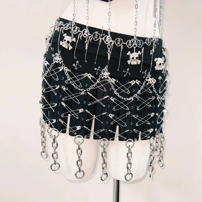 Corset metal chain skull applique cami top