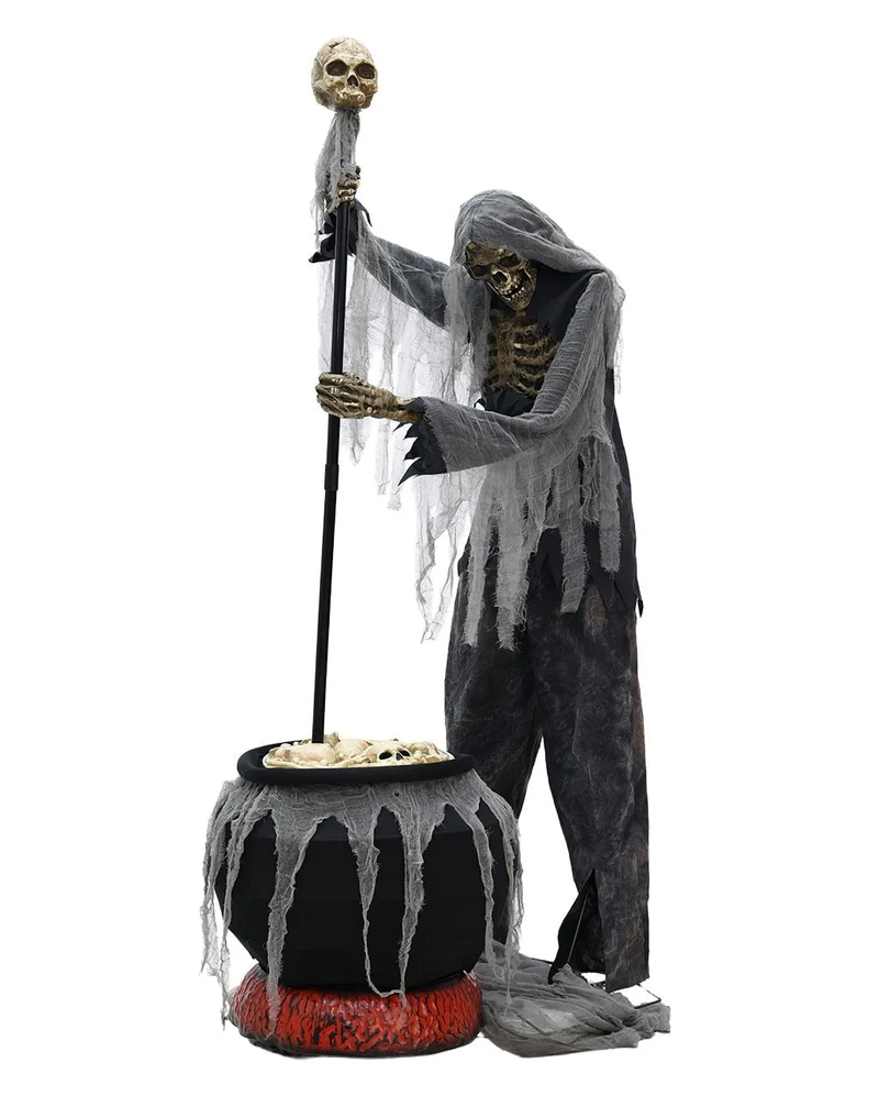 Skelett Warlock mit Kessel Halloween Animatronic 182cm