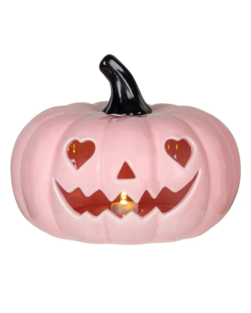 Rosa Summerween Keramik Kürbis mit LED 20cm