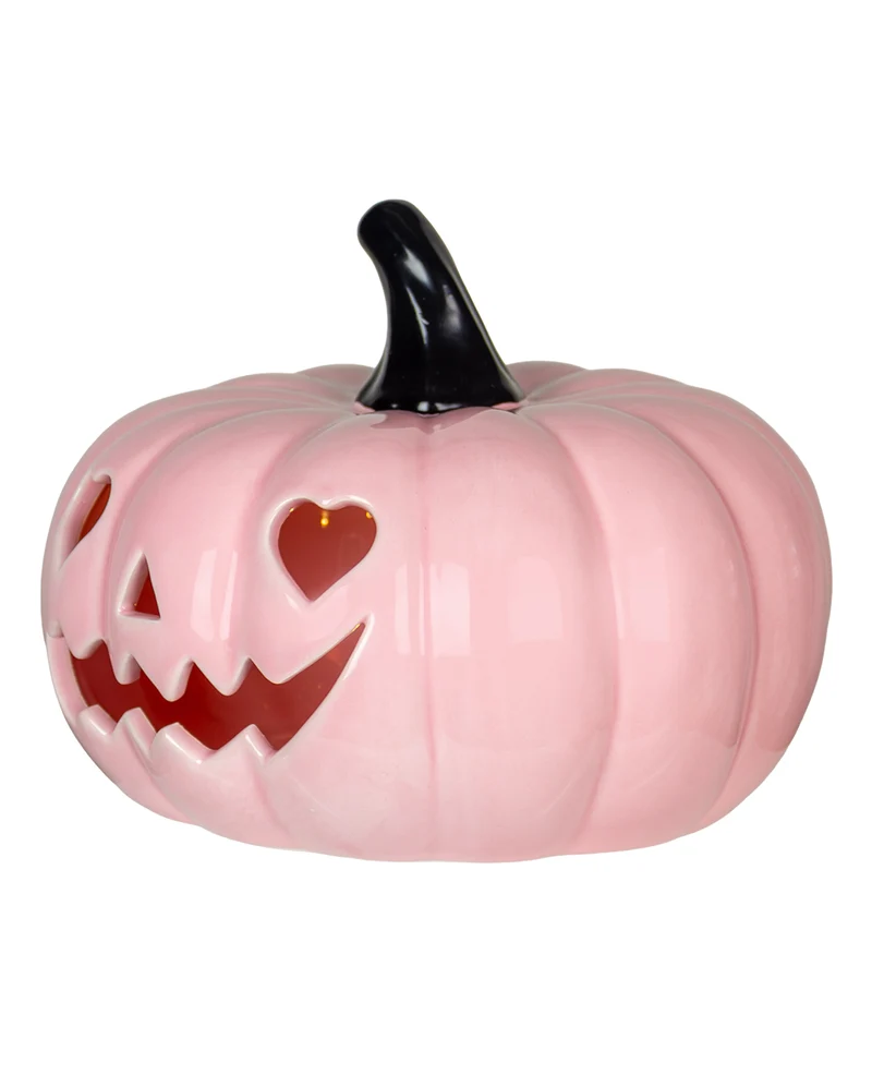 Rosa Summerween Keramik Kürbis mit LED 20cm