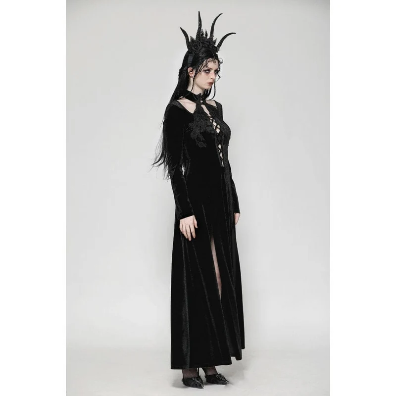 Gothic-Abendkleid aus Samt mit Cut-outs und Seitenschlitzen für Damen, Hochzeitskleid